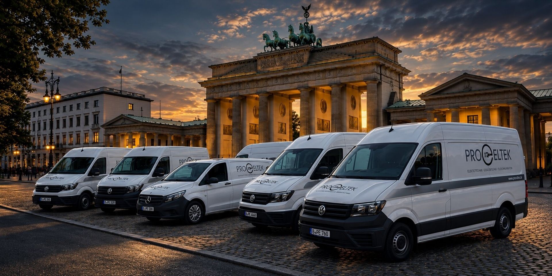 Fuhrpark der Pro-eltek GmbH vor dem Brandenburger Tor in Berlin